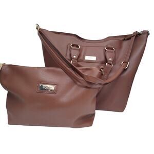 BCBG Paris Large Faux Leather Tan Tote And Cross Body Bag